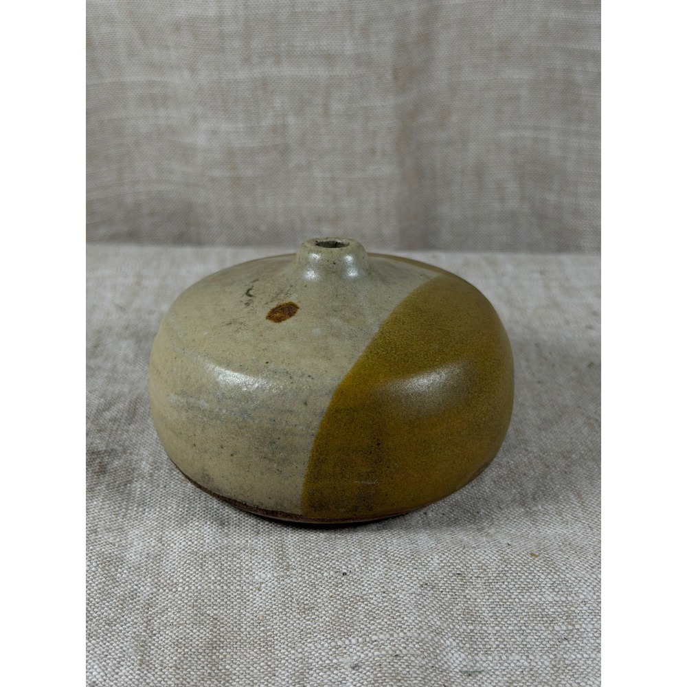 Signed Studio Pottery Bud Vase, Olive Green Handmade Ceramic Organic Modern Vase